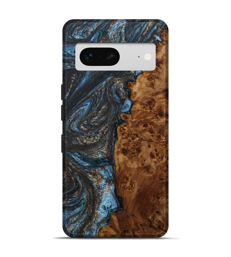 Pixel 7 Wood+Resin Live Edge Phone Case - Austin (Teal & Gold, 646728)