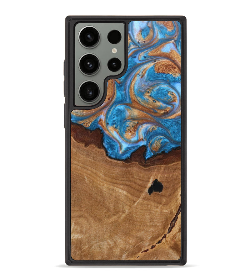 Galaxy S23 Ultra Wood+Resin Phone Case - Issac (Teal & Gold, 630169)