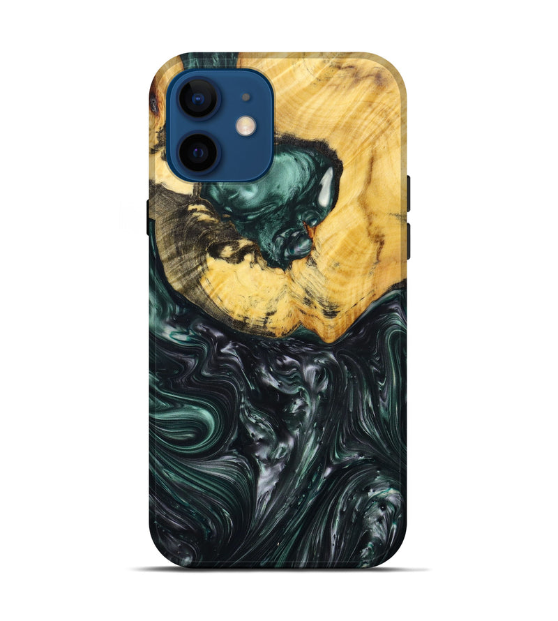 iPhone 12 Wood+Resin Live Edge Phone Case - Nikolas (Green, 628983)