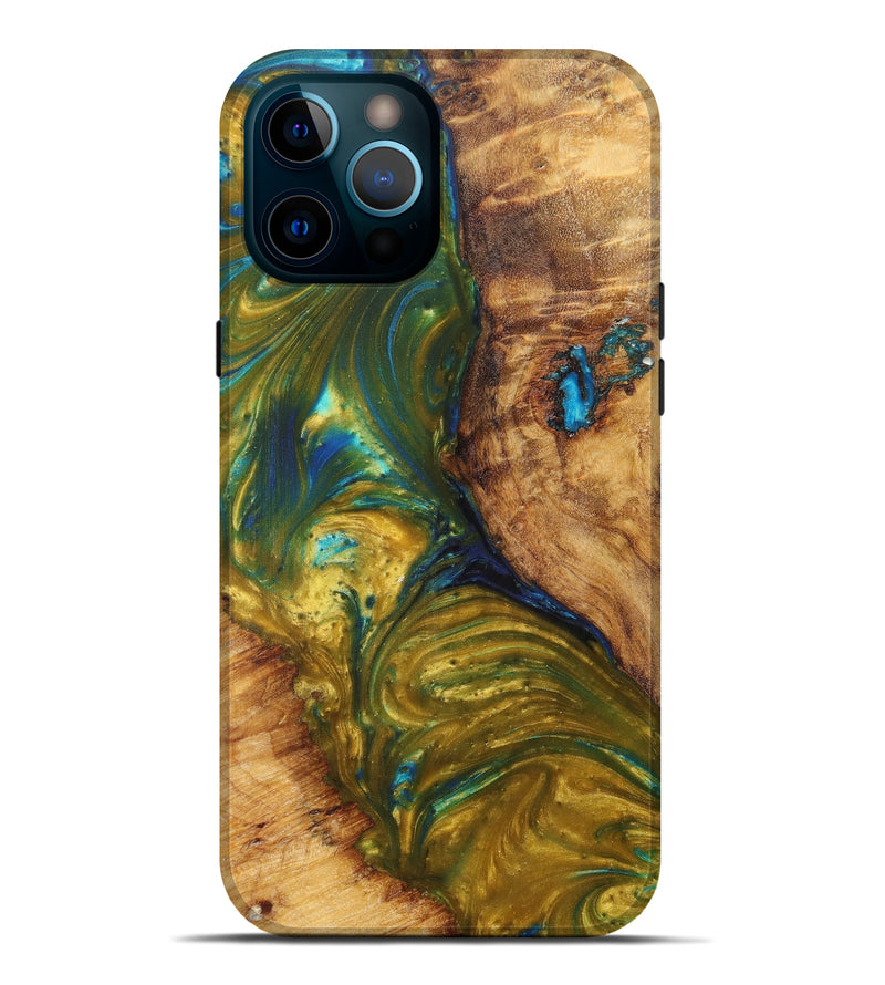 iPhone 12 Pro Max Wood+Resin Live Edge Phone Case - Winter (Teal & Gold, 621642)
