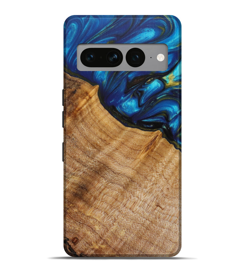Pixel 7 Pro Wood+Resin Live Edge Phone Case - Cortney (Teal & Gold, 639105)
