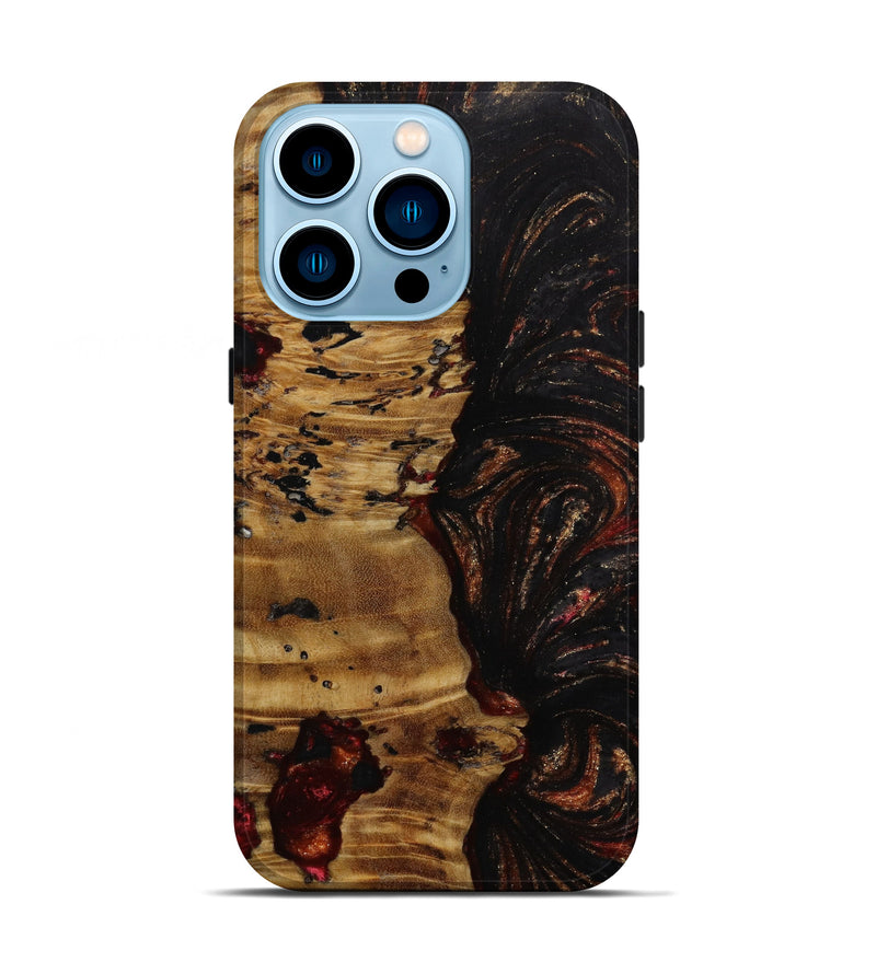 iPhone 14 Pro Wood+Resin Live Edge Phone Case - Brandi (Red, 644019)
