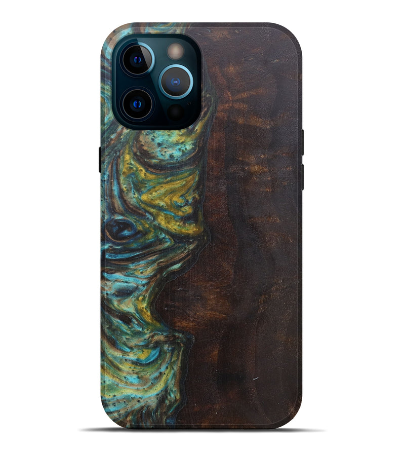 iPhone 12 Pro Max Wood+Resin Live Edge Phone Case - Salvatore (Teal & Gold, 594824)