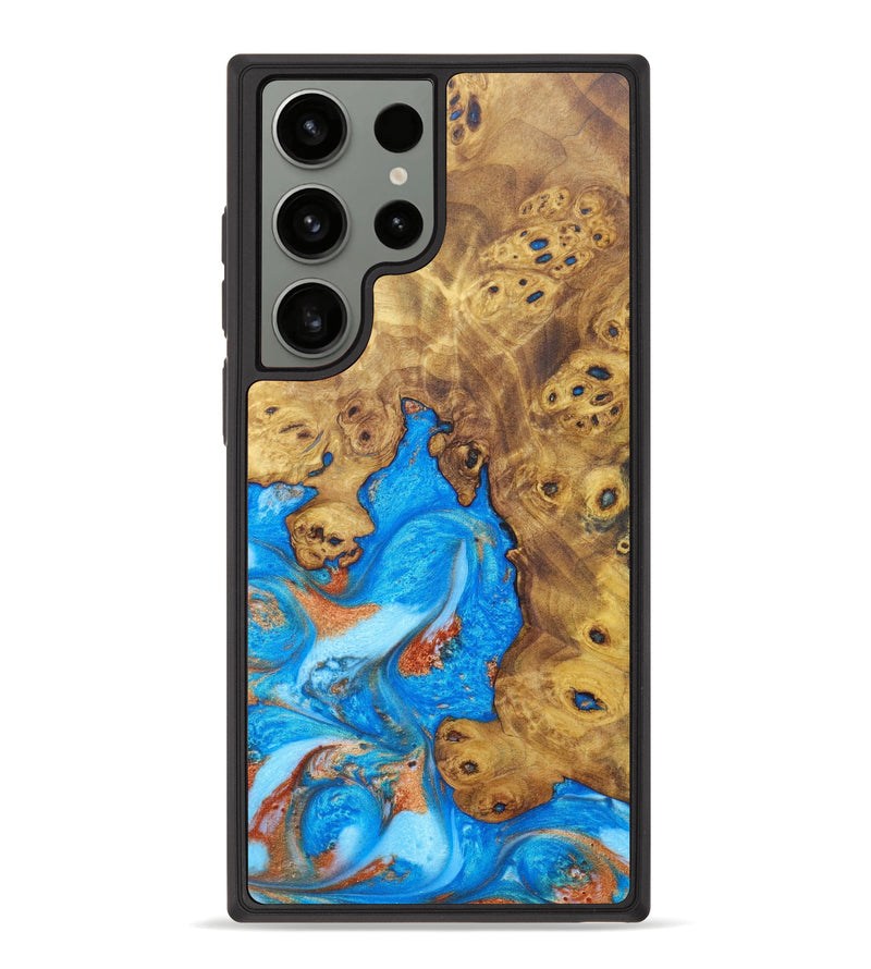 Galaxy S23 Ultra Wood+Resin Phone Case - Edward (Teal & Gold, 630752)