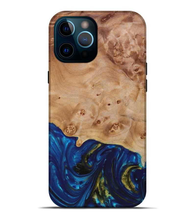 iPhone 12 Pro Max Wood+Resin Live Edge Phone Case - Nolan (Teal & Gold, 639109)