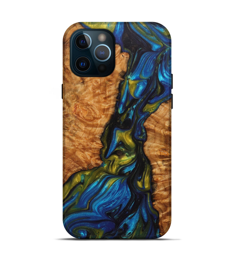 iPhone 12 Pro Wood+Resin Live Edge Phone Case - Alma (Teal & Gold, 635535)
