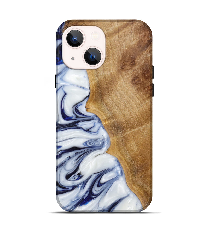 iPhone 14 Wood+Resin Live Edge Phone Case - Brittni (Dark Blue, 614573)