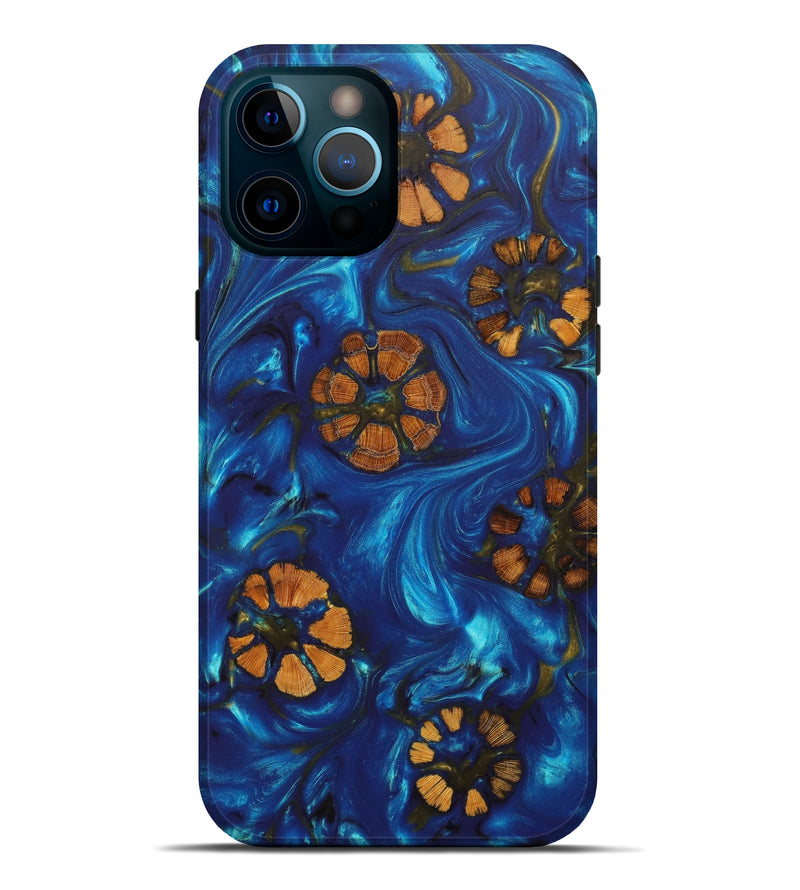 iPhone 12 Pro Max Wood+Resin Live Edge Phone Case - Phoenix (Teal & Gold, 630234)
