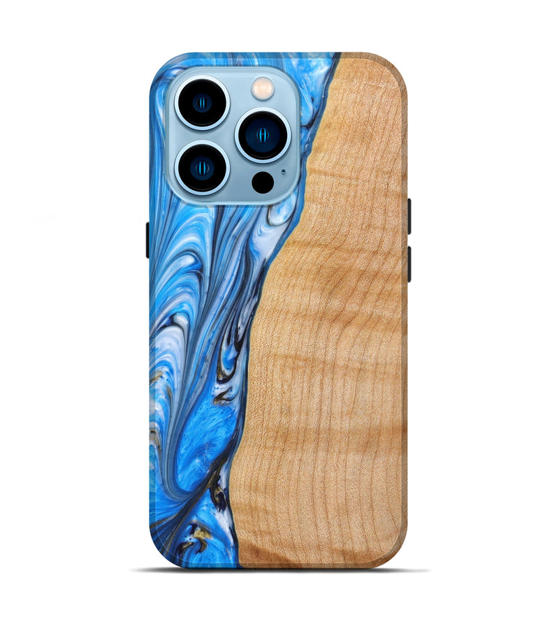 iPhone 14 Pro Wood+Resin Live Edge Phone Case - Katrina (Blue, 628535)