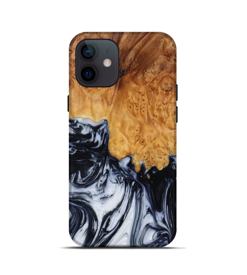 iPhone 12 mini Wood+Resin Live Edge Phone Case - Kinsley (Black & White, 623118)