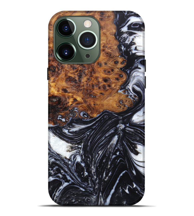 iPhone 13 Pro Max Wood+Resin Live Edge Phone Case - Elizabet (Black & White, 627996)