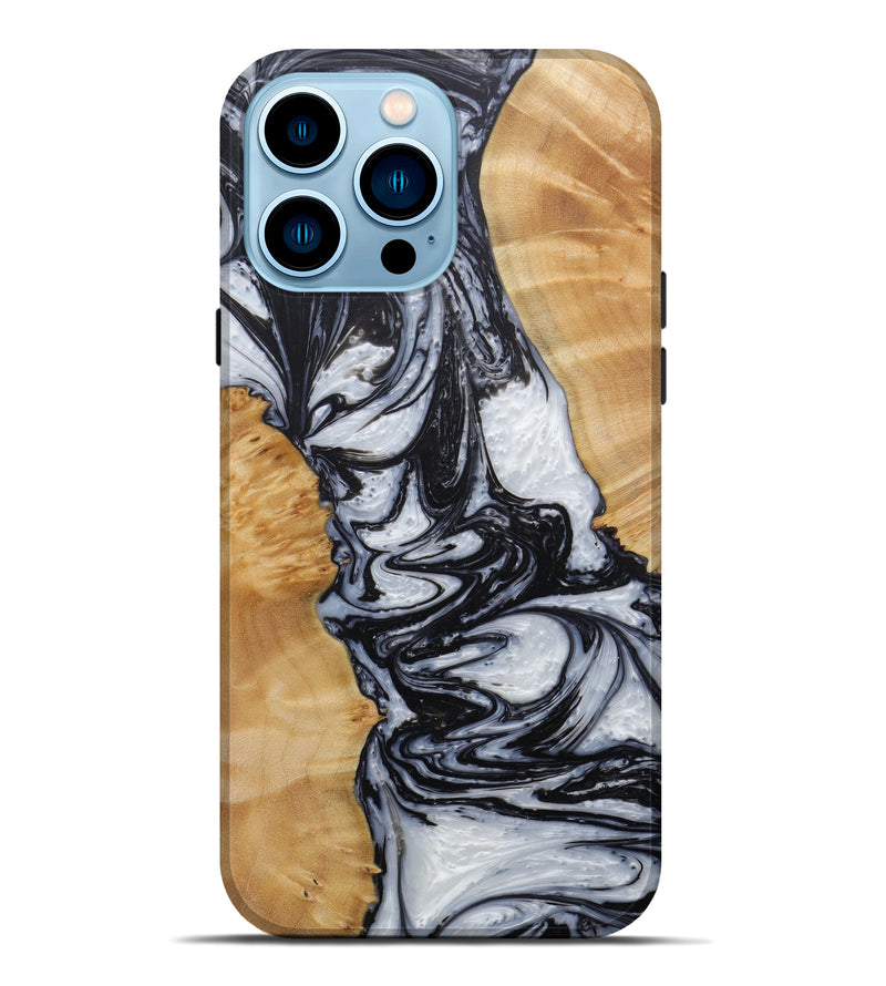 iPhone 14 Pro Max Wood+Resin Live Edge Phone Case - Marketa (Black & White, 587039)
