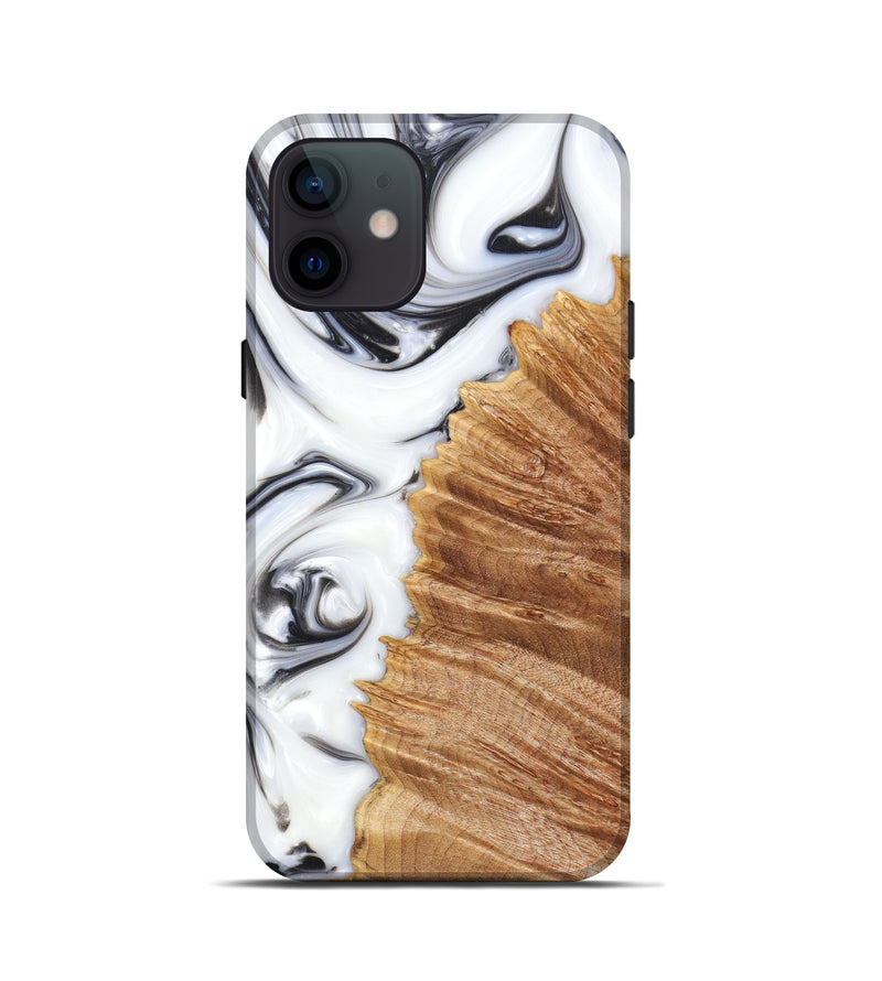 iPhone 12 mini Wood+Resin Live Edge Phone Case - German (Black & White, 627692)