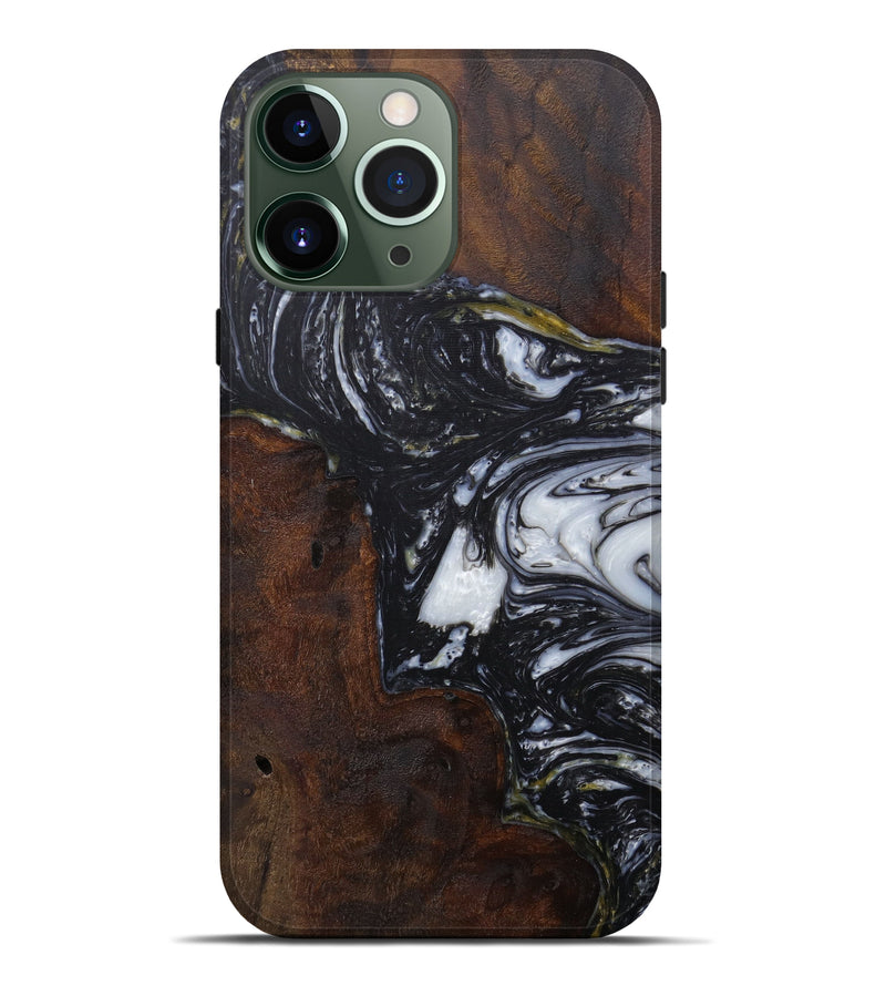 iPhone 13 Pro Max Wood+Resin Live Edge Phone Case - Claudie (Black & White, 589837)