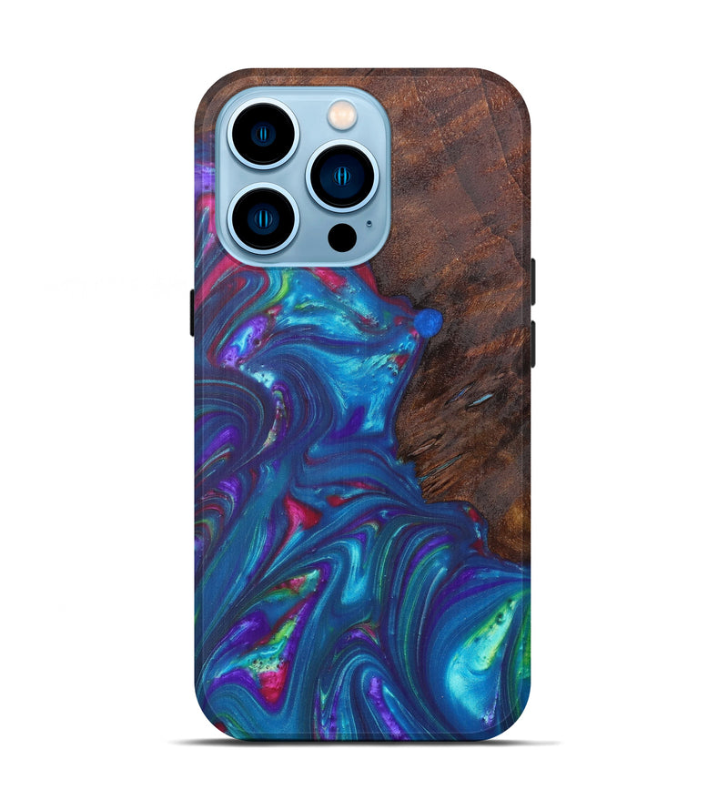 iPhone 14 Pro Wood+Resin Live Edge Phone Case - Reynaldo (Light Blue, 611108)