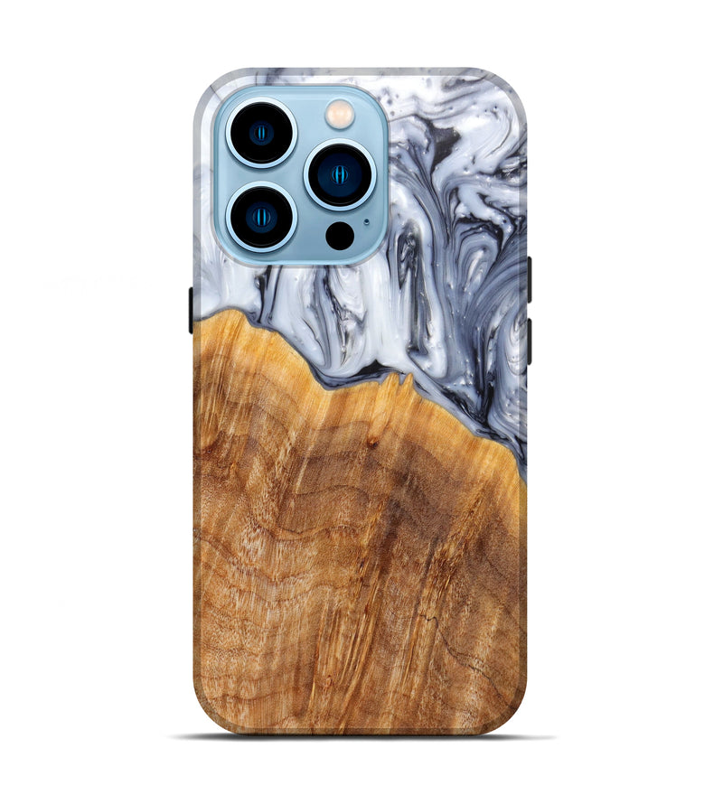iPhone 14 Pro Wood+Resin Live Edge Phone Case - Dawna (Black & White, 626648)