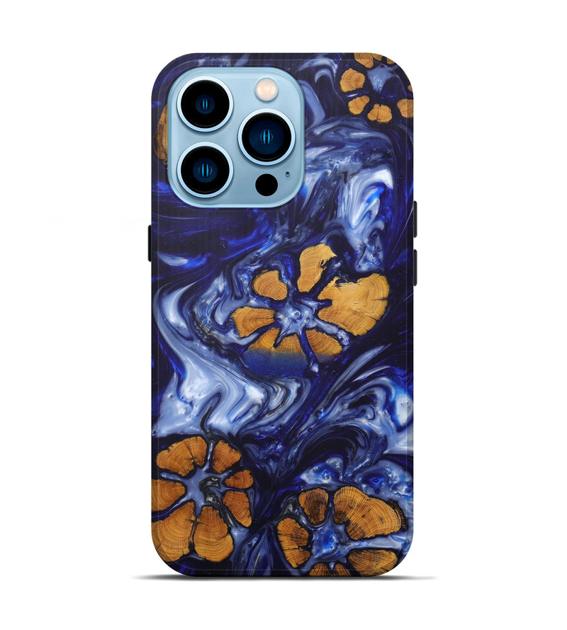 iPhone 14 Pro Wood+Resin Live Edge Phone Case - Arne (Dark Blue, 600173)