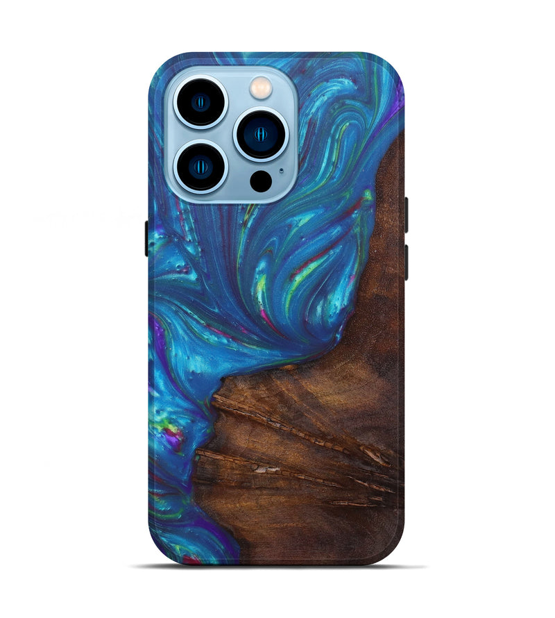iPhone 14 Pro Wood+Resin Live Edge Phone Case - Margariet (Light Blue, 606794)
