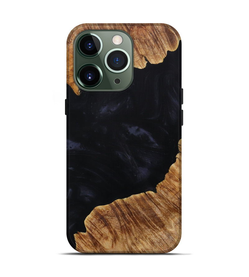 iPhone 13 Pro Wood+Resin Live Edge Phone Case - Damarion (Pure Black, 613921)
