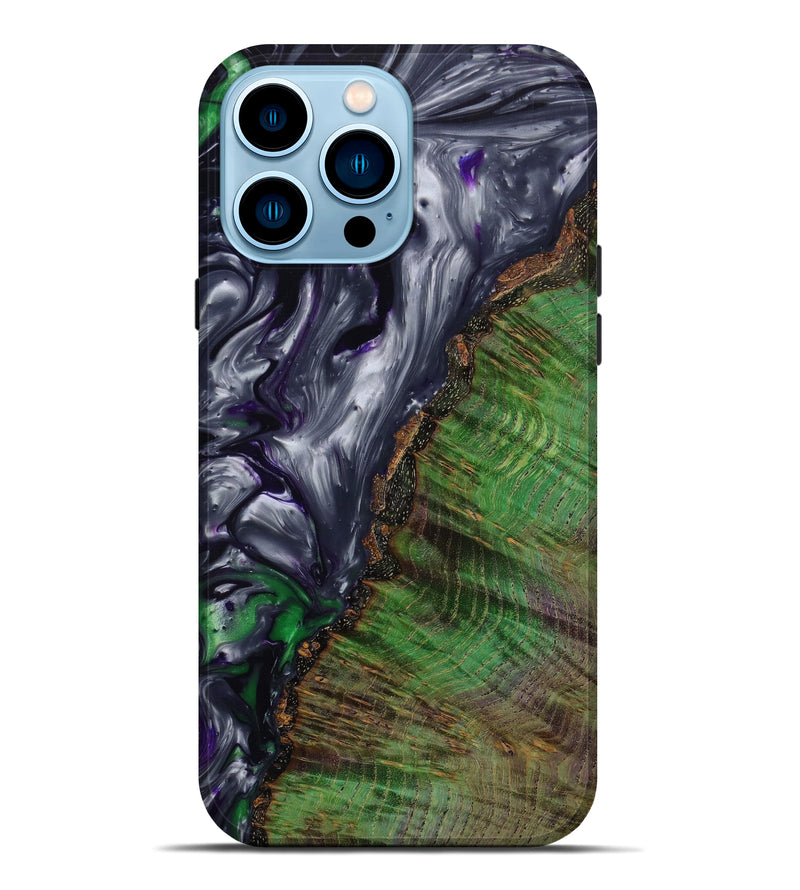 iPhone 14 Pro Max Wood+Resin Live Edge Phone Case - Chance (Green, 647922)
