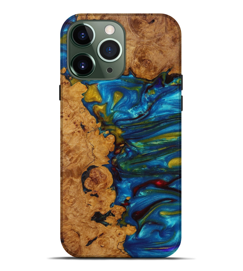 iPhone 13 Pro Max Wood+Resin Live Edge Phone Case - Phoenix (Light Blue, 610611)