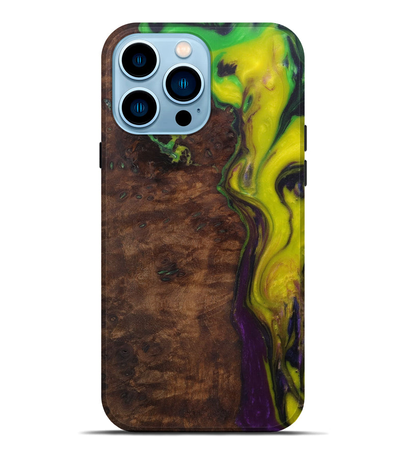 iPhone 14 Pro Max Wood+Resin Live Edge Phone Case - Chrystel (Dark Green, 585598)