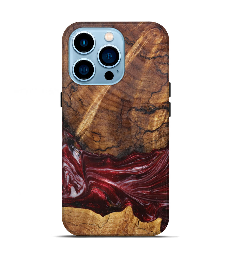 iPhone 14 Pro Wood+Resin Live Edge Phone Case - Dorolice (Dark Red, 607182)