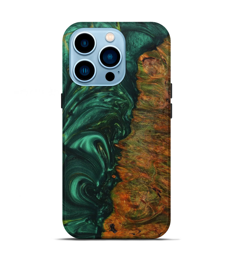 iPhone 14 Pro Wood+Resin Live Edge Phone Case - Yarely (Dark Green, 613957)