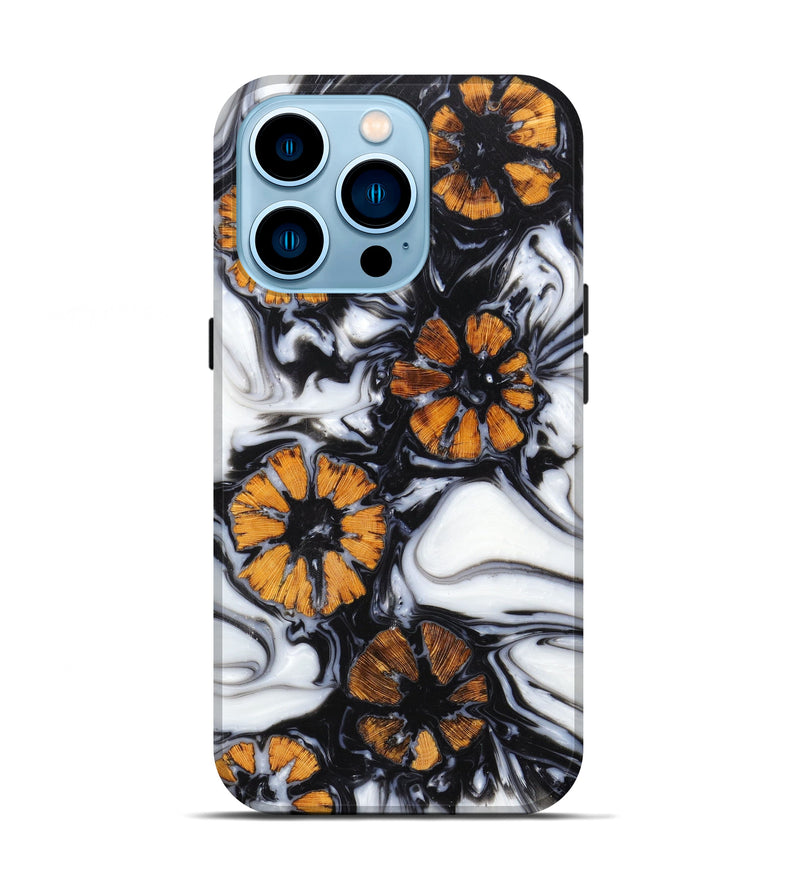 iPhone 14 Pro Wood+Resin Live Edge Phone Case - Cheryle (Black & White, 627685)