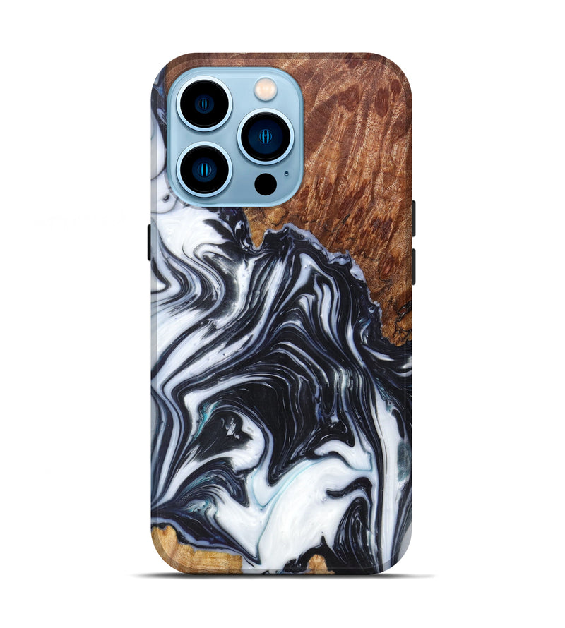 iPhone 14 Pro Wood+Resin Live Edge Phone Case - Marion (Black & White, 616680)