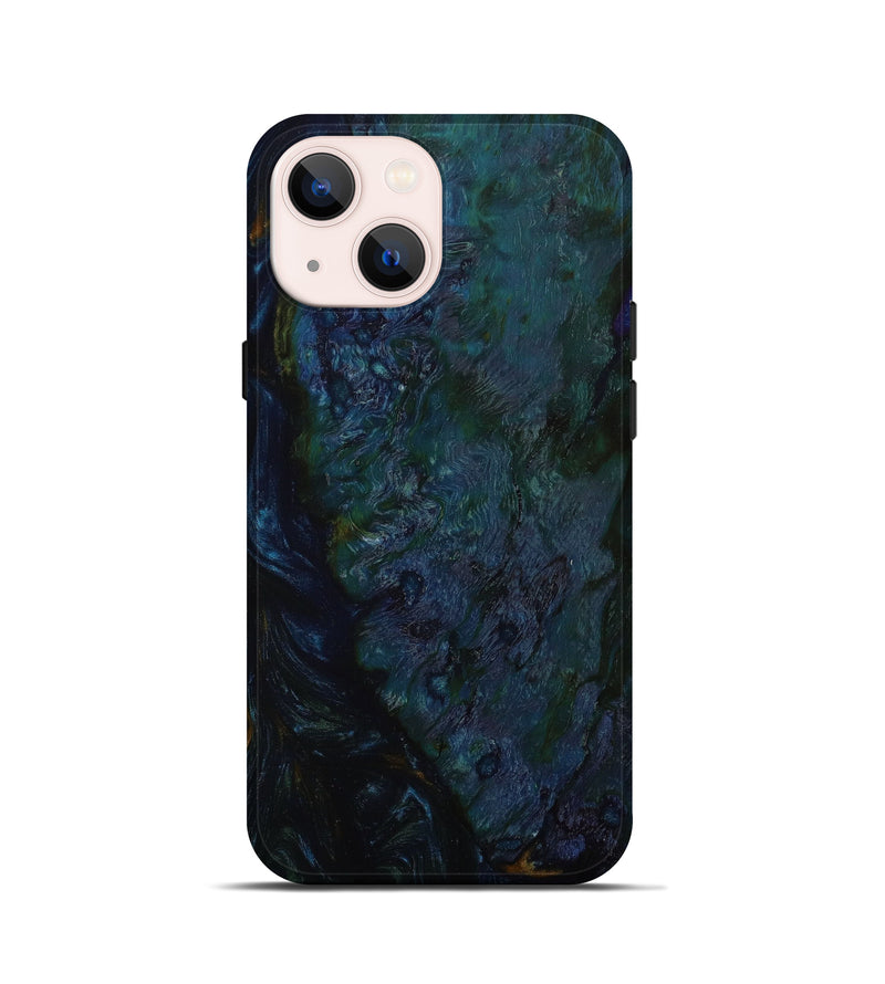 iPhone 13 mini Wood+Resin Live Edge Phone Case - Lesley (Teal & Gold, 642685)