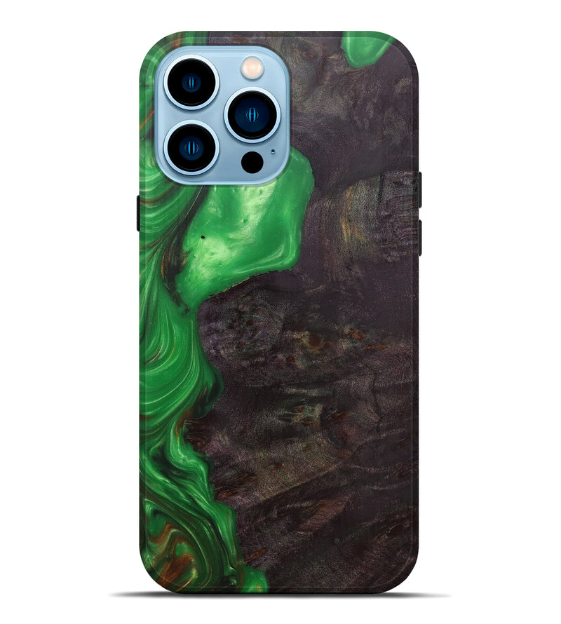 iPhone 14 Pro Max Wood+Resin Live Edge Phone Case - Ernie (Dark Green, 597299)