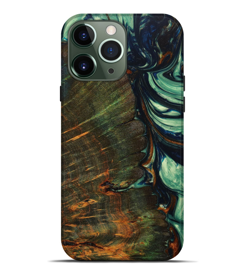 iPhone 13 Pro Max Wood+Resin Live Edge Phone Case - Charo (Green, 633176)
