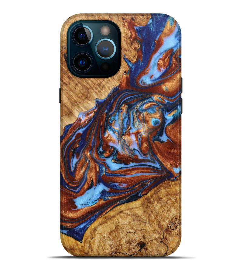 iPhone 12 Pro Max Wood+Resin Live Edge Phone Case - Kelly (Teal & Gold, 644789)