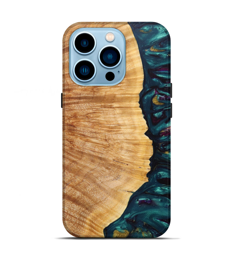 iPhone 14 Pro Wood+Resin Live Edge Phone Case - Gena (Dark Green, 616903)