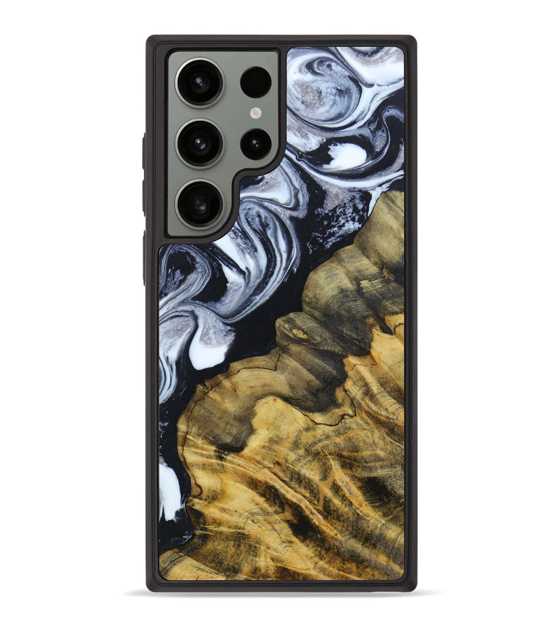 Galaxy S23 Ultra Wood+Resin Phone Case - Guinevere (Black & White, 622685)