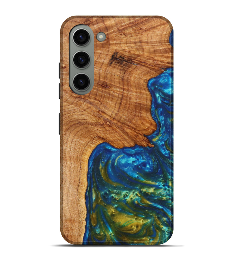 Galaxy S23 Plus Wood+Resin Live Edge Phone Case - Inez (Teal & Gold, 625768)
