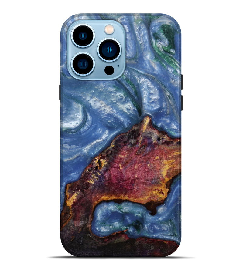 iPhone 14 Pro Max Wood+Resin Live Edge Phone Case - Patrica (Light Blue, 595974)