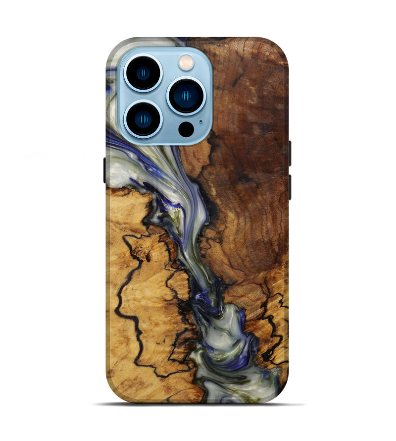 iPhone 14 Pro Wood+Resin Live Edge Phone Case - Finance (Dark Blue, 596647)