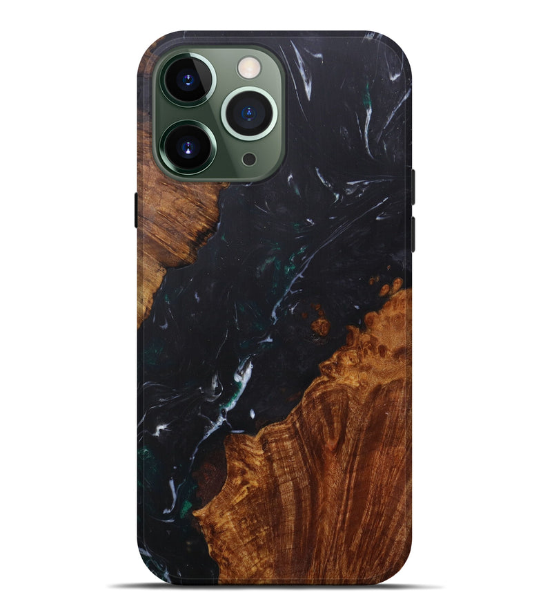 iPhone 13 Pro Max Wood+Resin Live Edge Phone Case - Tomasina (Black & White, 601259)