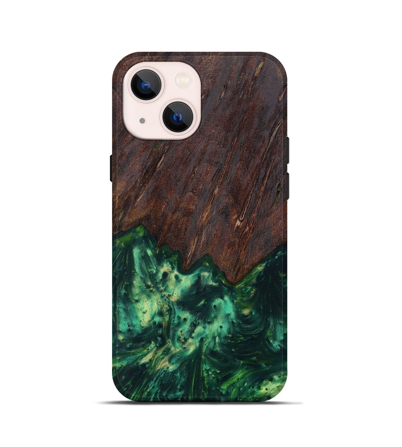 iPhone 13 mini Wood+Resin Live Edge Phone Case - Kylee (Dark Green, 611135)