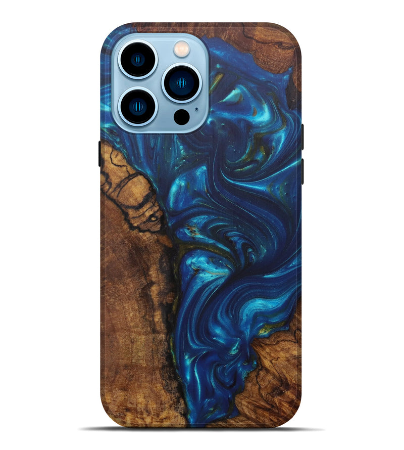 iPhone 14 Pro Max Wood+Resin Live Edge Phone Case - Corina (Dark Blue, 599157)