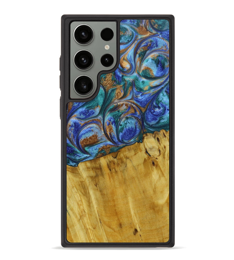 Galaxy S23 Ultra Wood+Resin Phone Case - Breanna (Teal & Gold, 647488)