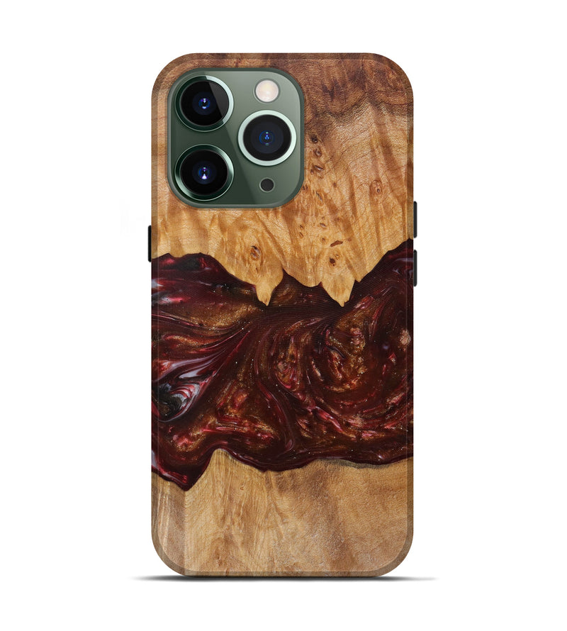 iPhone 13 Pro Wood+Resin Live Edge Phone Case - Roz (Dark Red, 588709)