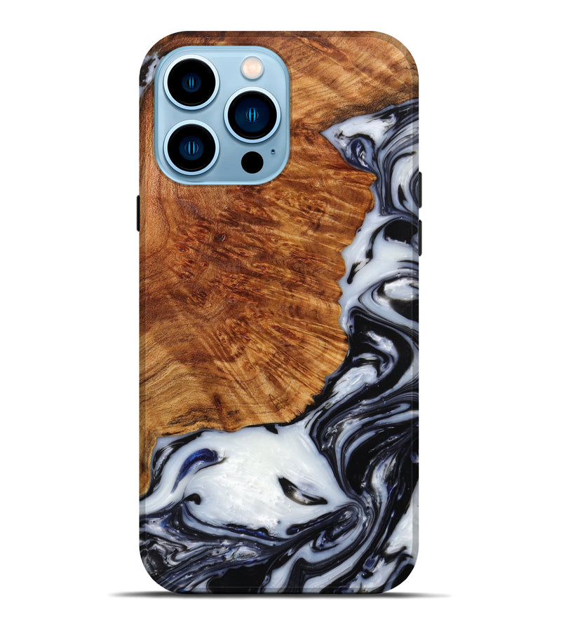 iPhone 14 Pro Max Wood+Resin Live Edge Phone Case - Deloris (Black & White, 645071)
