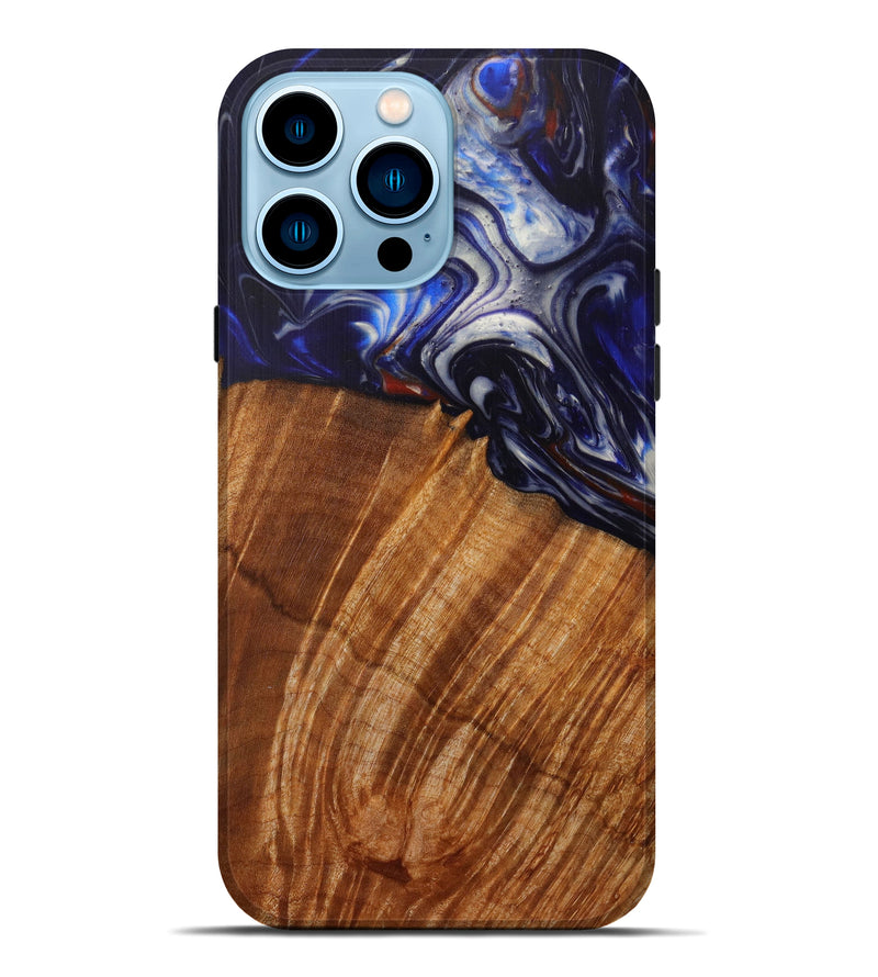 iPhone 14 Pro Max Wood+Resin Live Edge Phone Case - Nathalia (Dark Blue, 610653)