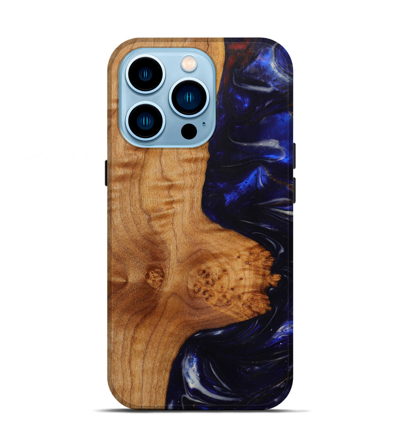 iPhone 14 Pro Wood+Resin Live Edge Phone Case - Kymani (Dark Blue, 610649)