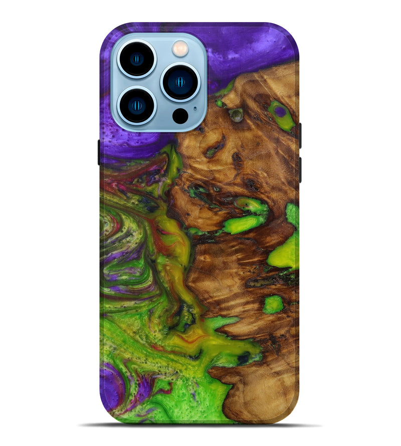 iPhone 14 Pro Max Wood+Resin Live Edge Phone Case - Kaleena (Dark Green, 588674)