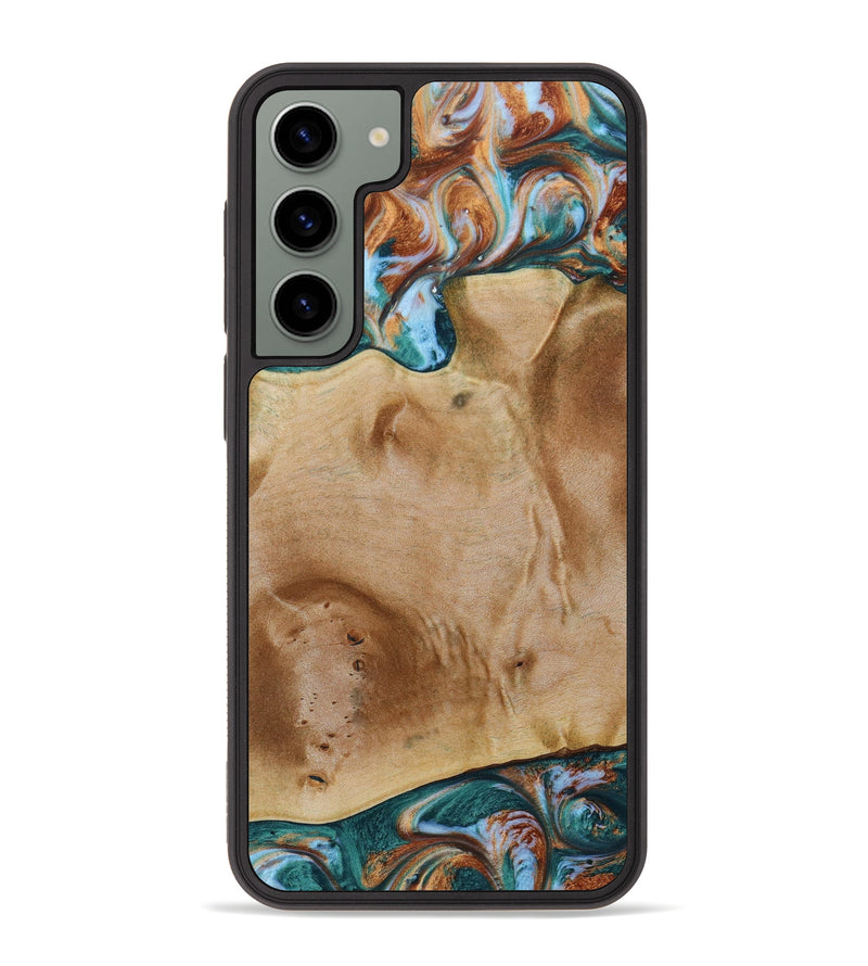 Galaxy S23 Plus Wood+Resin Phone Case - Johnnie (Teal & Gold, 648614)