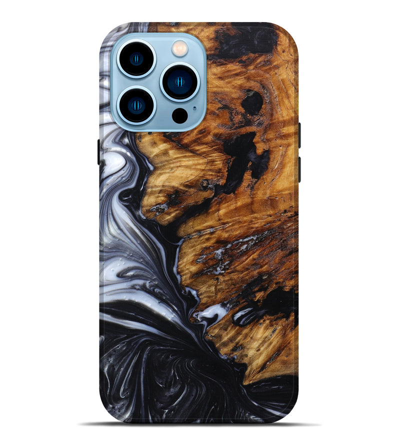 iPhone 14 Pro Max Wood+Resin Live Edge Phone Case - Therese (Black & White, 628358)